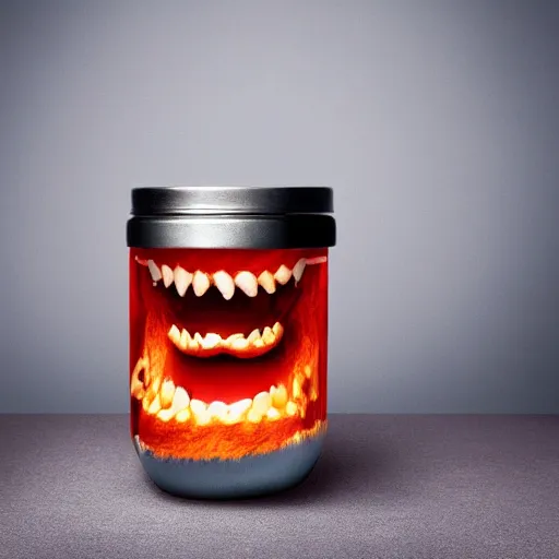 Image similar to Evil monster in a jar, product photography, centered, studio lightning