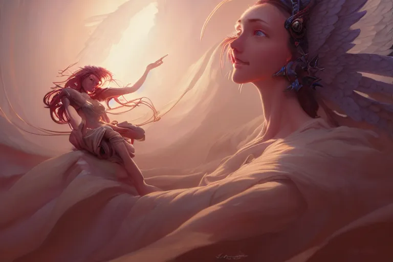 Image similar to an angel woman, jesper ejsing, james jean, justin gerard, tomasz alen kopera, cgsociety, fenghua zhong, makoto shinkai, octane render, highly detailed, rim light, art, cinematic lighting, very coherent, hyper realism, high detail, 8 k