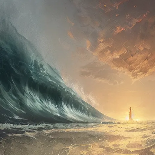 Prompt: a painting that represent that seas would rise when I gave the word, digital art by greg rutkowski