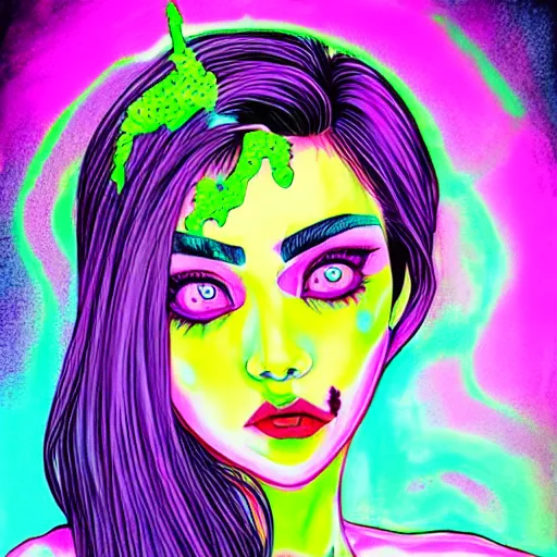 Prompt: neon monster illustrated by harumi hironaka