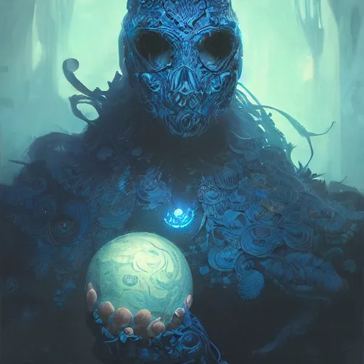 Image similar to blue plant, black background, fantasy, spherical, intricate, elegant, highly detailed, digital painting, artstation, concept art, smooth, sharp focus, illustration, art by greg rutkowski, art by seb mckinnon, art by justin gerard