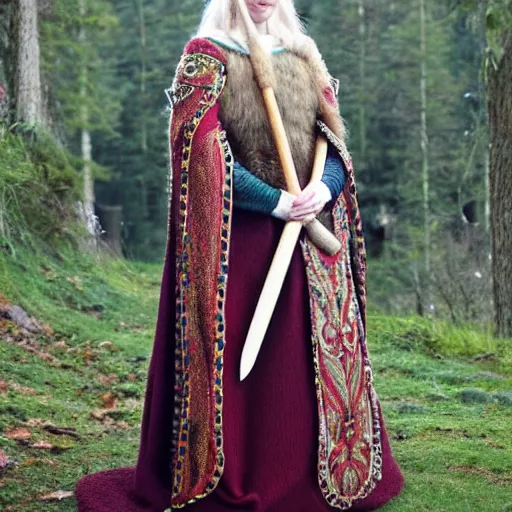 Image similar to photo of a real! beautiful nordic queen with ornate crown and cloak