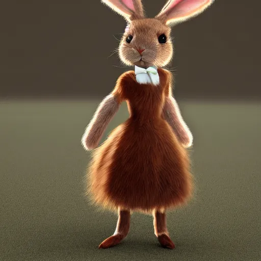 Prompt: beautiful fit female anthropomorphic rabbit wearing dress, full body, furry, ultra realistic, vray, 5 5 mm