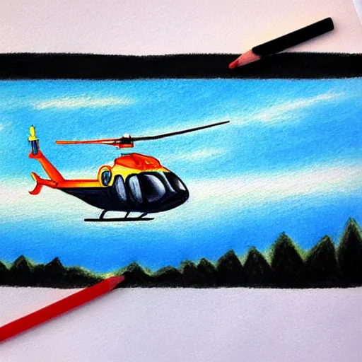 Prompt: a helicopter crash, Color pencil painting with only black and blue