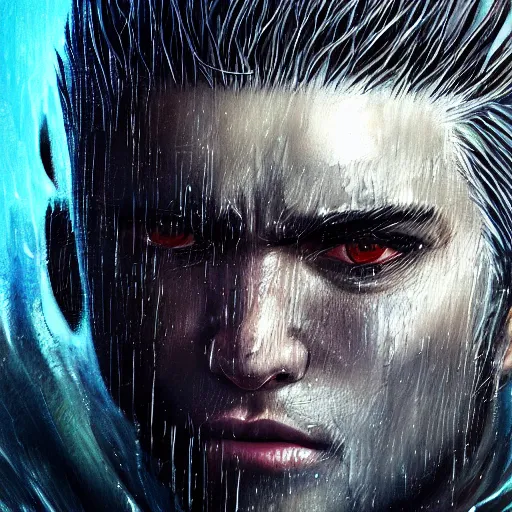 Image similar to photoshop photo edited painting photorealistic shockingly amazing portrait of guts from berserk submerged in water ,extremely detailed, made by wlop and maxwell boas