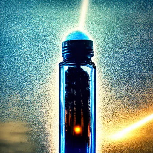 Prompt: Lightning in a bottle, cinematic, dramatic, 8K 50mm ISO 10, fast shutter speed, lens flare