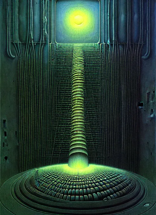 Image similar to machinery to create a new universe ancient reactor highly detailed painting by zdzisław beksinski 8 k