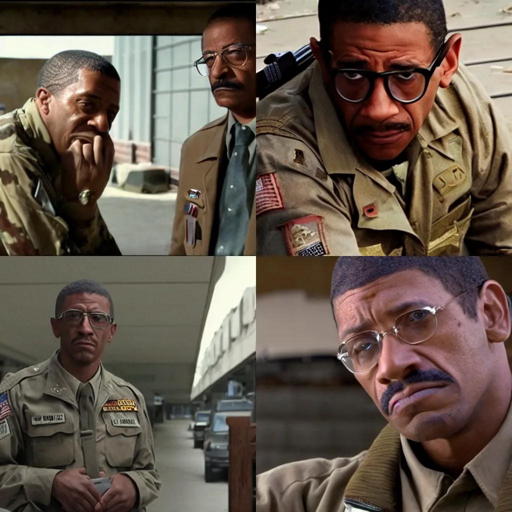 Prompt: American Sniper holds Among Us Sniper Rifle, gustavo fring, los pollos hermanos, HD