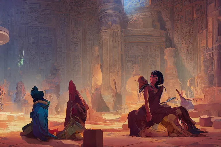 Image similar to energetic healing chamber watched over by the egyptian pantheon, tooth wu, dan mumford, beeple, wlop, rossdraws, james jean, marc simonetti, artstation giuseppe dangelico pino and michael garmash and rob rey and greg manchess and huang guangjian and makoto shinkai