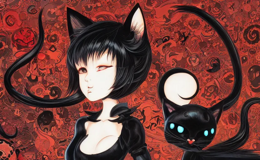 Prompt: black cat mascot character, digital painting, portrait, 4k wallpaper, intricate detailed brush strokes, masterpiece, cute, chibi, beautiful, gorgeous, stunning, meticulous composition, unique design, by Junji Ito, by Frank Frazetta, by Takashi Murakami, by Kentaro Miura, by Monet, by Rembrandt, by Michelangelo