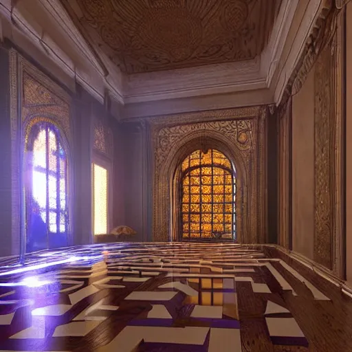 Prompt: the grand magical entrance, marbme floors, art by kotaro chiba, volumetric lighting, epic composition