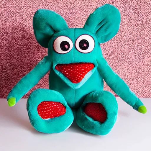 Image similar to adorable strawberry creature with multiple eyes plush toy