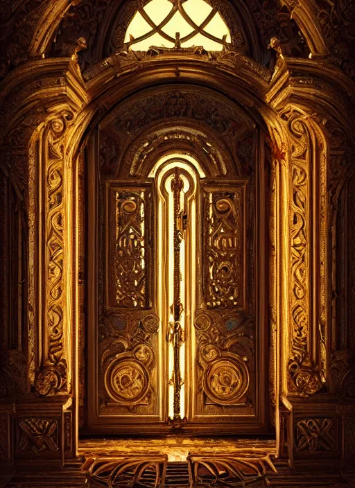 Prompt: symmetry!! the ornate door to the purgatory, very detailed, intricate details, complimentary colors, perfect lighting, perfect composition, aesthetic, masterpiece, award winning, artstation, darek zabrocki, greg rutkowski, artgerm, 4 k