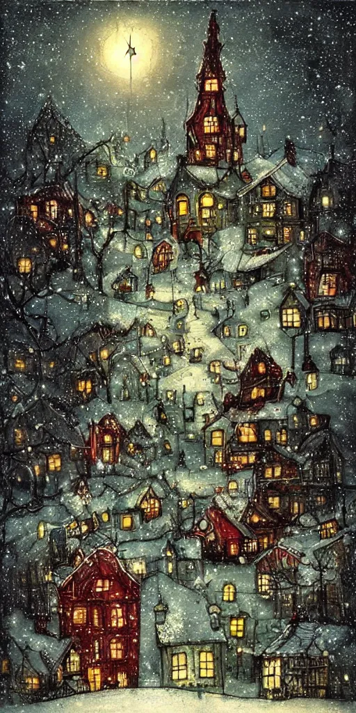 Prompt: a vintage christmas night scene by alexander jansson