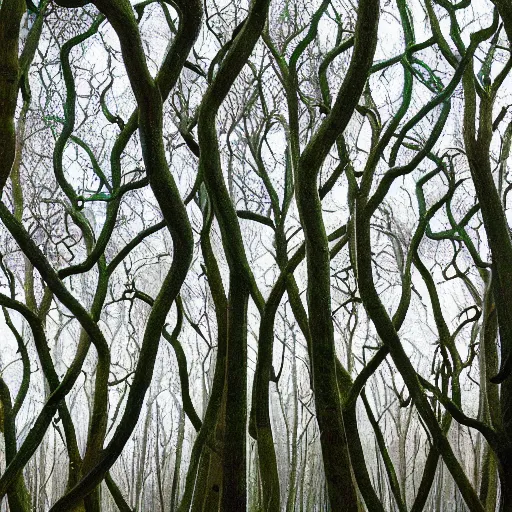 Image similar to spiral trees in a dense forest by damien hirst