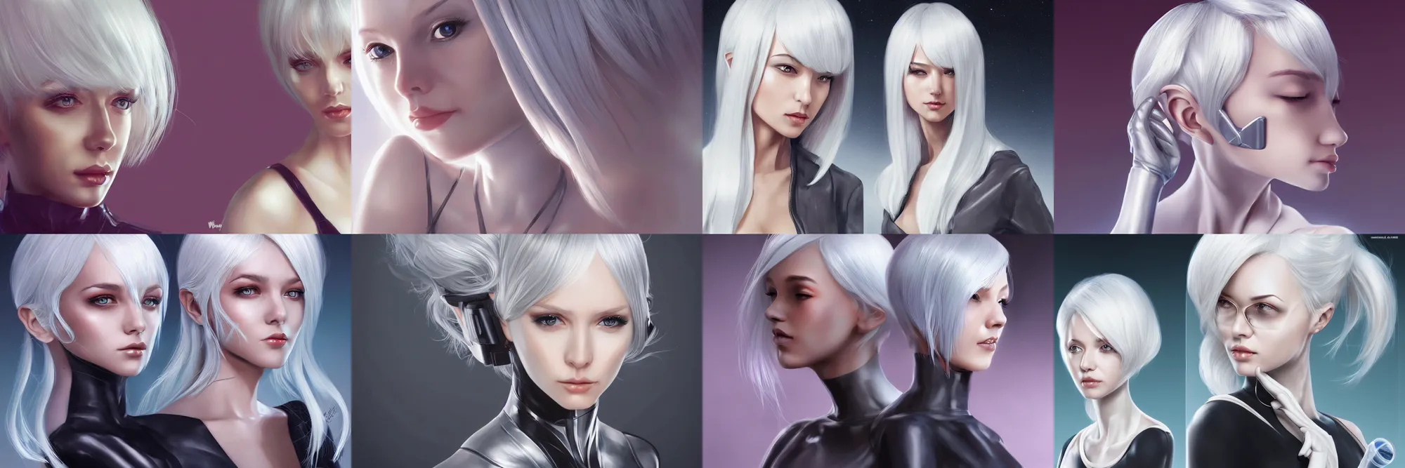 Prompt: a portrait of a scientist android girl with silver hair by artgerm and wlop