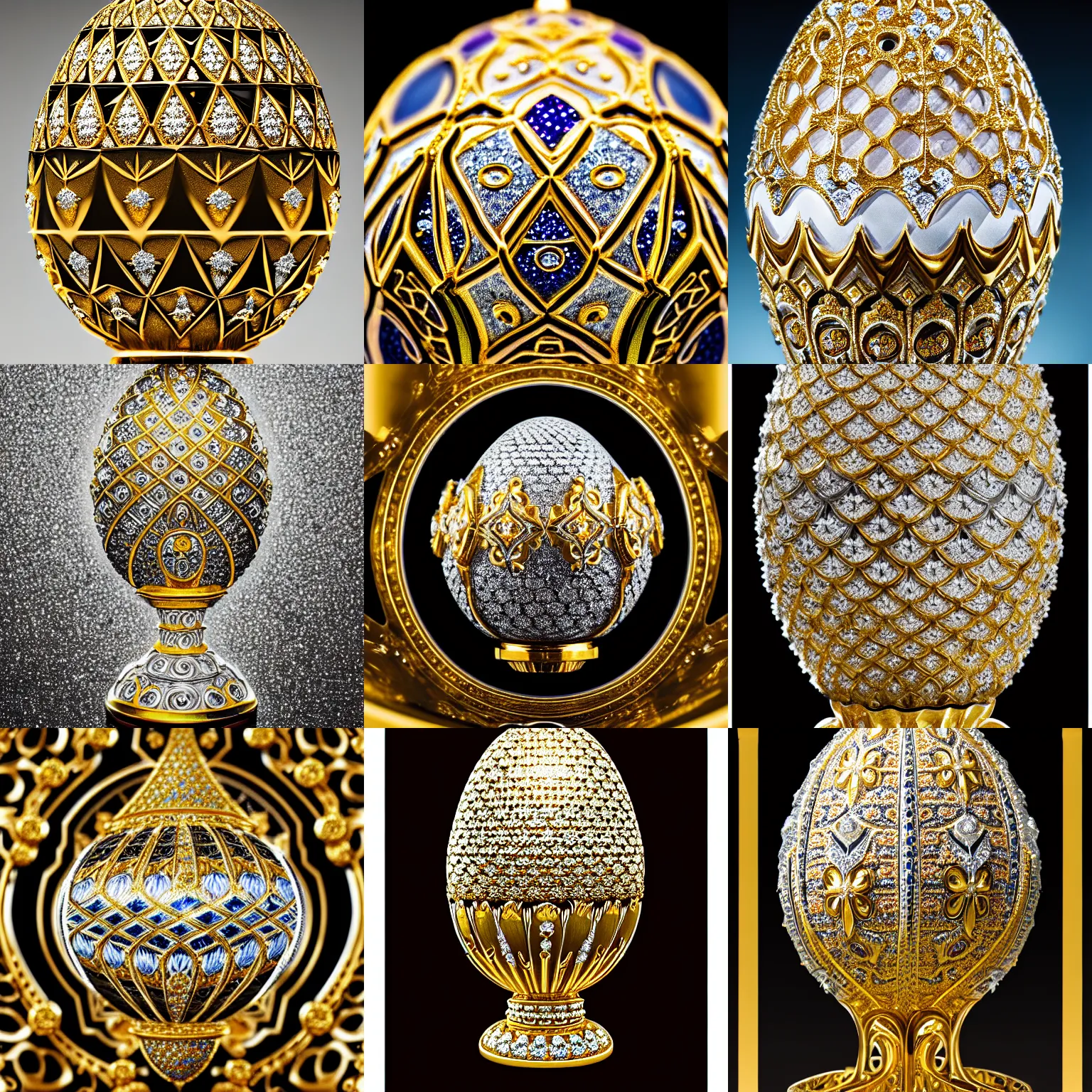 Prompt: faberge egg gold silver diamonds enamel, shot on 7 0 mm, depth of field, f / 2. 8, high contrast, 1 6 k, medium shot, volumetric lighting, shiny, insanely detailed and intricate, hypermaximalist, elegant, ornate, fractals, hyper realistic, super detailed