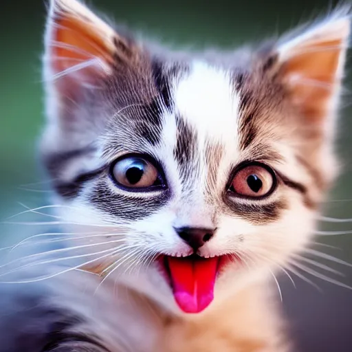 Image similar to a kitten sticking its tongue out