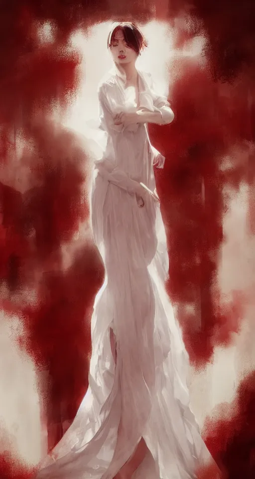 Prompt: A beuatiful portrait of a women in white and red dress by Greg Rutkowski, Sung Choi, Mitchell Mohrhauser, Maciej Kuciara, Johnson Ting, Maxim Verehin, Peter Konig, Bloodborne, full body, 8k photorealistic, cinematic lighting, HD, high details, dramatic, dark atmosphere, trending on artstation