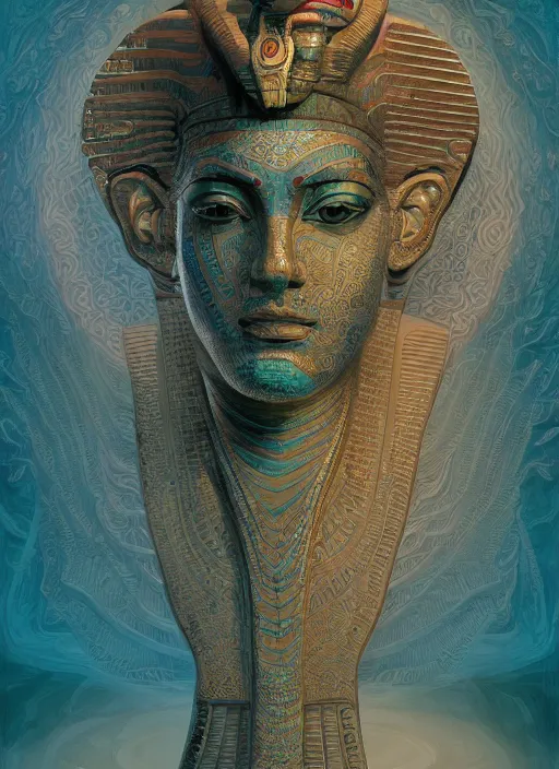 Prompt: Egyptian God of Dreams, vaporwave, intricate, ornate, highly detailed, digital painting, 4k, HDR, concept art, smooth, sharp focus, illustration, art by dan witz,artgerm, Eldritch