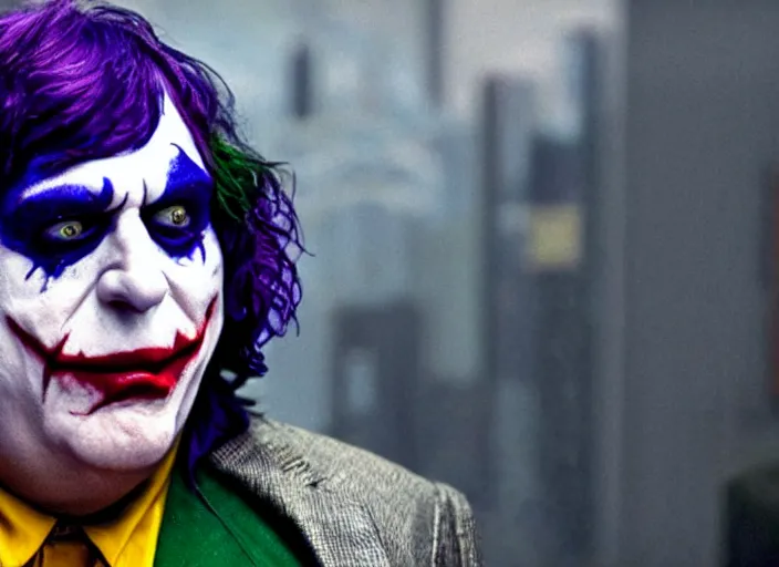 Prompt: film still of andy milonakis as the joker in the new batman movie, 4 k