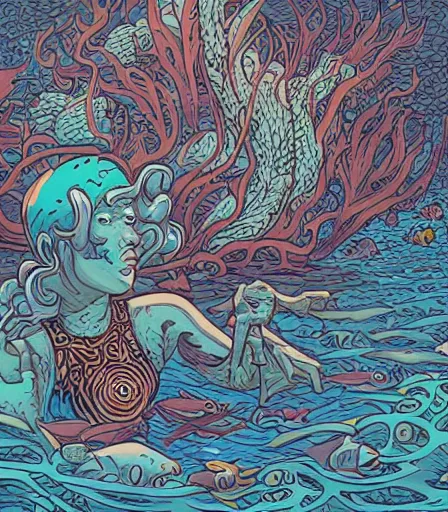 Prompt: Underwater by James Jean and dan mumford and strongstufftom