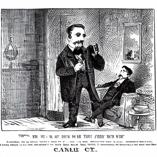 Prompt: man with a cell phone, 1871 Punch magazine cartoon