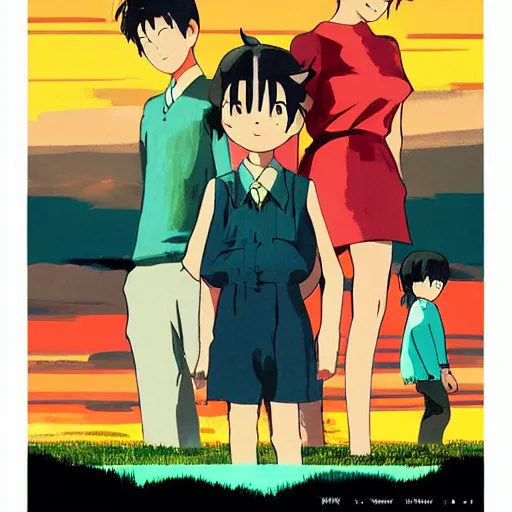 Image similar to vintage movie poster art for earthbound by trending pixiv fanbox, acrylic palette knife, style of makoto shinkai takashi takeuchi yoshiyuki and studio ghibli