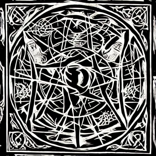 Image similar to “ sigil magick, sigils carved into wall, demonic summoning of the goetia ”