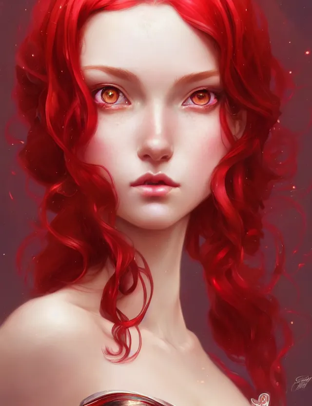 Prompt: beautiful magical girl, with red hair, wonderful eyes, over - detailed, elegant, intricate, dynamic lighting, hyperrealism, digital art, digital painting, artstation, wlop, clear focus, illustration, works by artgerm, greg rutkowski and alphonse mucha, 8 k