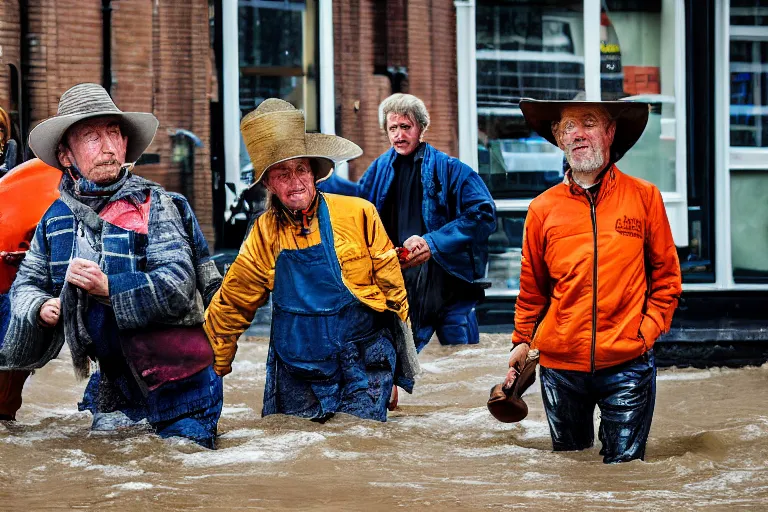 Image similar to closeup potrait of Dutch people with buckets in a flood in Amsterdam, photograph, natural light, sharp, detailed face, magazine, press, photo, Steve McCurry, David Lazar, Canon, Nikon, focus