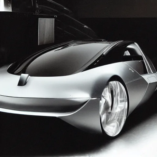 Prompt: a photo of a futuristic car taken by a film camera