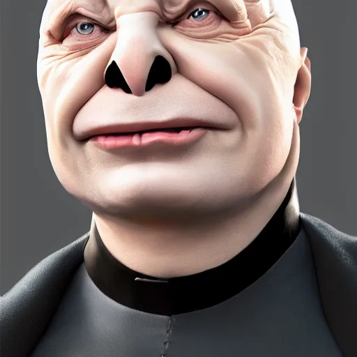 Image similar to Laughing Dr Evil from Austin Powers, portrait, sharp focus, digital art, Hyper-realistic, 4K, Unreal Engine, Highly Detailed, HD, Dramatic Lighting by Brom