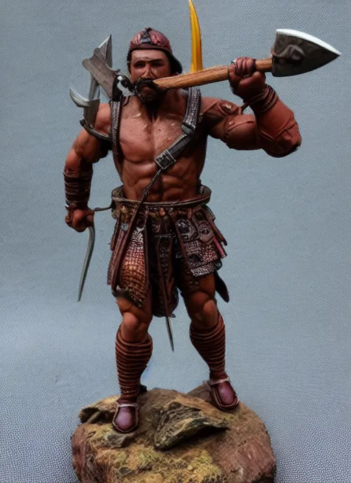 Image similar to 80mm resin detailed miniature of a Muscular Warrior, clothed in armor, brown skin, battle axe, Product Introduction Photos, 4K, Full body