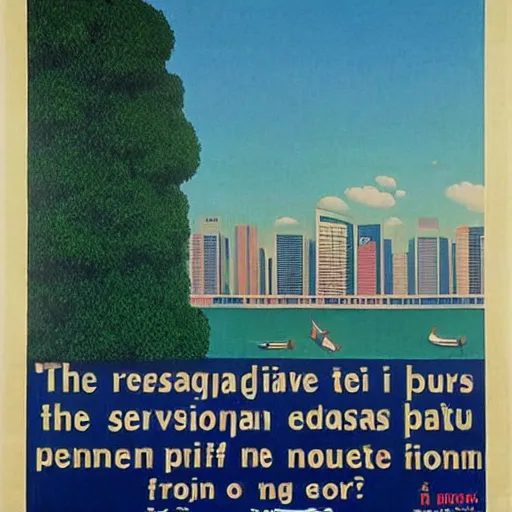 Image similar to A Singaporean propaganda poster designed by Rene Magritte