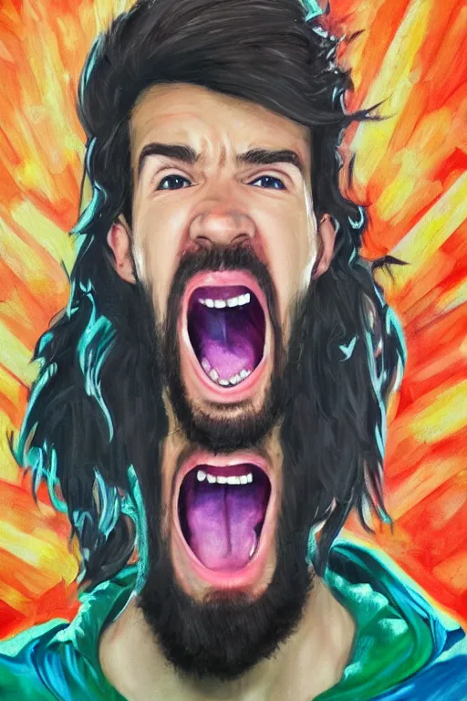 Image similar to Sean McLoughlin yelling extremely, Jacksepticeye, Irish Youtuber, solo portrait 🎨🖌️