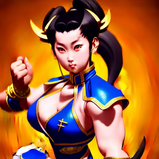 Prompt: epic professional digital art of Chun Li by Hicham Habchi and Kim Sung Capcom, character profile art, trending on artstation, cgsociety, wlop, cosmic, epic, stunning, gorgeous