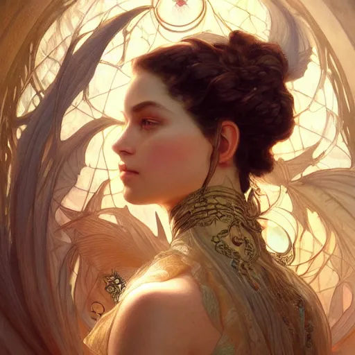 Prompt: portrait of a transcendental creature, D&D, fantasy, intricate, elegant, highly detailed, digital painting, artstation, concept art, smooth, sharp focus, illustration, art by artgerm and greg rutkowski and alphonse mucha