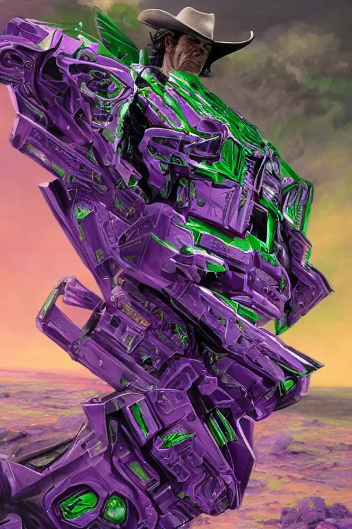 Image similar to portrait of cowboy johnny cash as purple green optimus prime from transformers surfing tonic fluids on guitar zord ufo hoverboard, intricate, highly detailed, smooth, artstation, digital illustration by Ruan Jia and Mandy Jurgens and Artgerm and Wayne Barlowe and Greg Rutkowski and Zdislav Beksinski