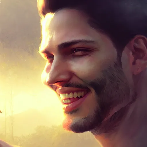 Prompt: 2 handsome masculine guys | | sunny, dreamlike art, mist, realistic shaded, smile, good looking, fine details, 4 k realistic, cryengine, realistic shaded lighting poster by greg rutkowski, magali villeneuve, artgerm, jeremy lipkin and michael garmash and rob rey