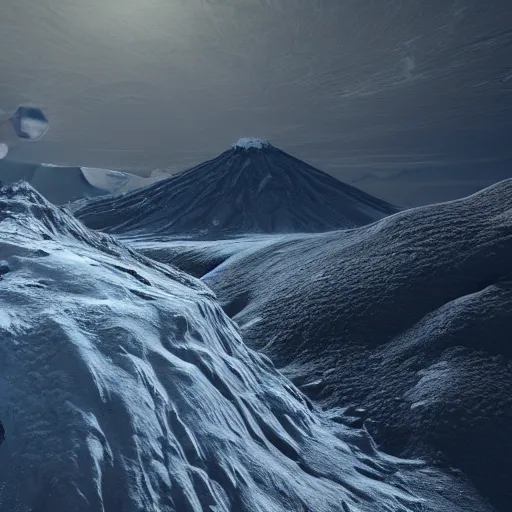 Prompt: a snowy volcano, vast landscape, unreal engine, rendered in octane, trending on artstation, anime, detail, beautiful digital art