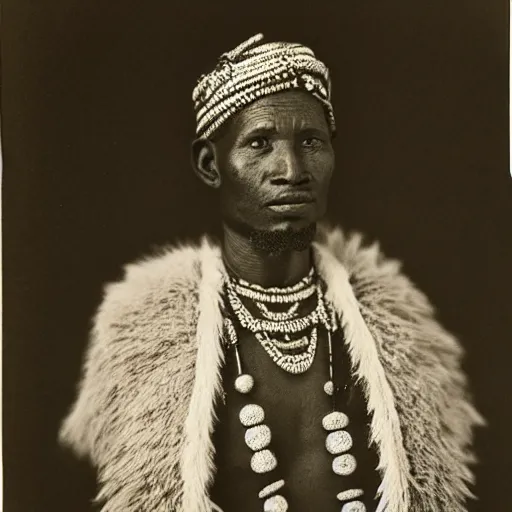 Prompt: vintage photo of a west african manding king by edward s curtis, photo journalism, photography, cinematic, national geographic photoshoot