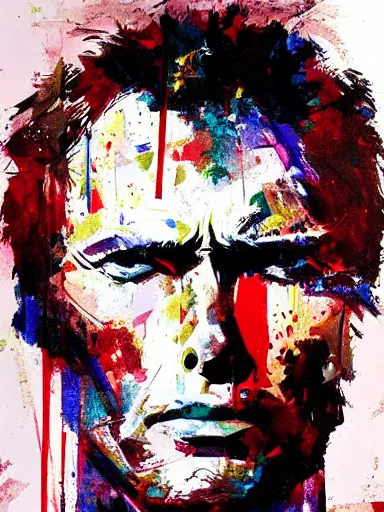 Image similar to clint eastwood by bill sienkiewicz, painting, detailed, hyper-detailed