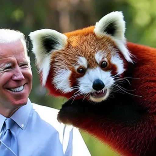 Prompt: a red panda with Joe Biden's head