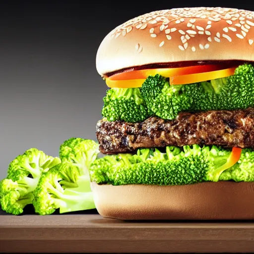 Prompt: promo art for the new broccoli burger from mcdonalds, uhd, 8k, award winning