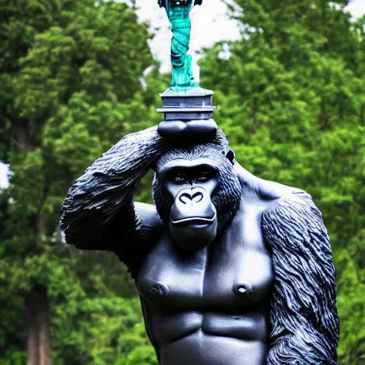 Prompt: Statue of Gorilla looking like Statue of Liberty.