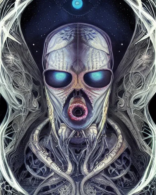 Image similar to cosmic lovecraft giger fractal spider portrait, pixar style, by tristan eaton stanley artgerm and tom bagshaw.