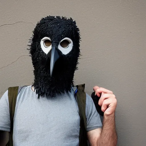 Prompt: man with a raven mask