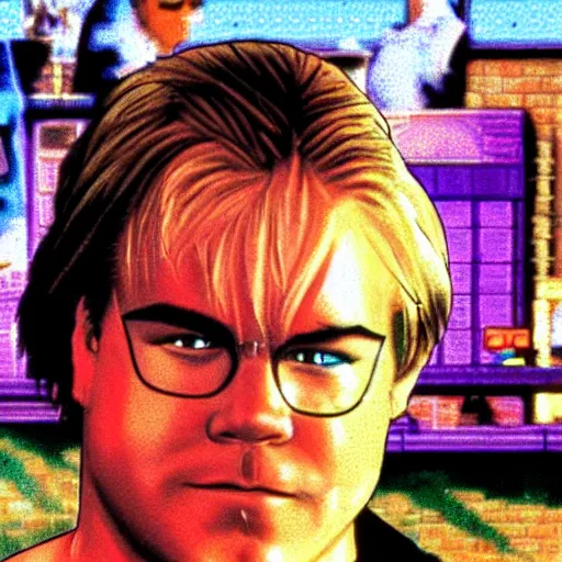 Image similar to portrait of philip seymour hoffman in double dragon video game splash screen