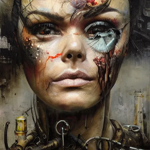 Image similar to serinda swan as an apocalyptic wasteland wanderer, steelpunk, abandoned steelworks, grime and grunge, in the style of adrian ghenie, esao andrews, jenny saville,, surrealism, dark art by james jean, takato yamamoto, kodak ektar